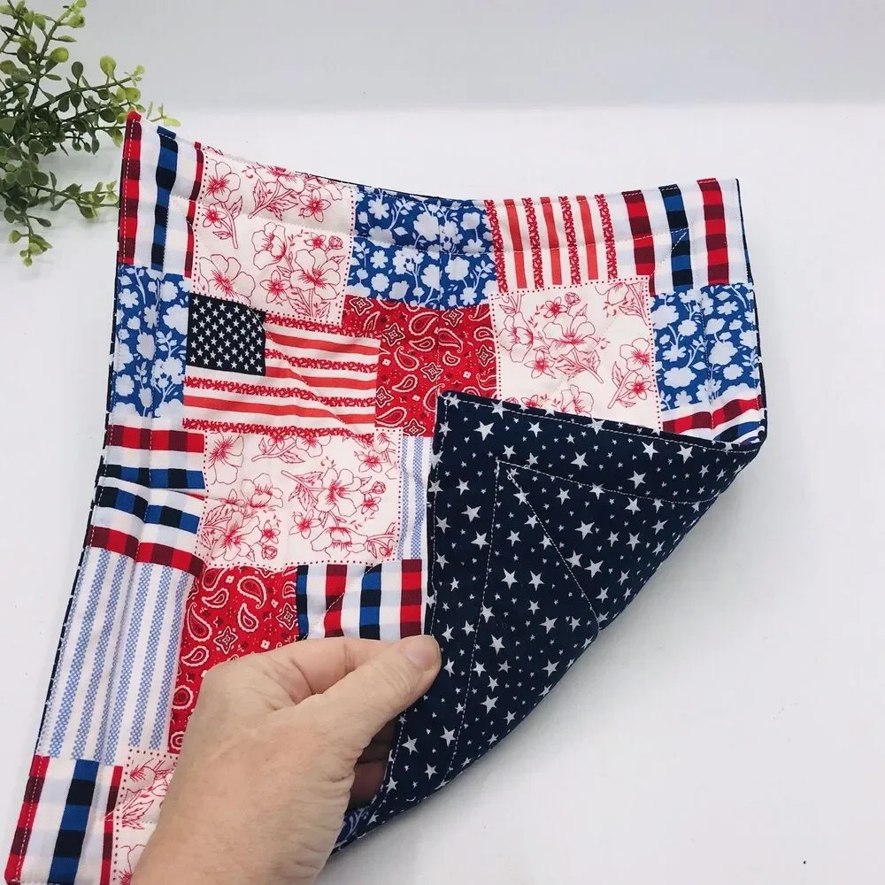 3 Piece Set Microwave Cozies, Reversible Patriotic Patchwork, Plate, Bowl, Pint